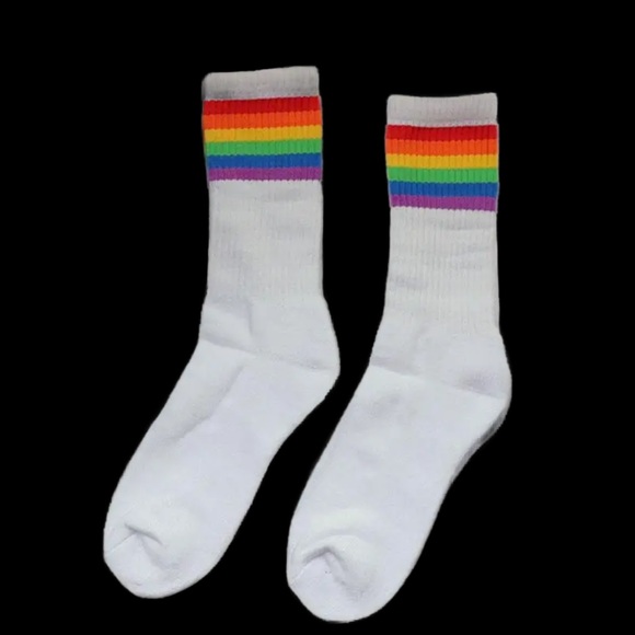Rainbow Striped Cotton Socks For Men, Sport Style Sock Fashion Bottom Party - Picture 2 of 7